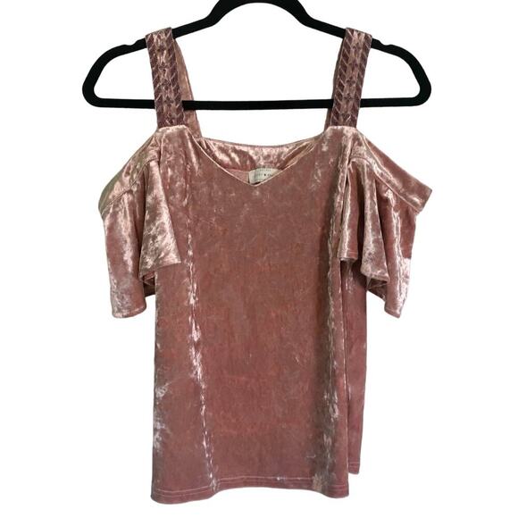 Lucky Brand Pink Crushed Velvet Cold Shoulder Top Embroidered Straps - Size XS - Picture 1 of 7